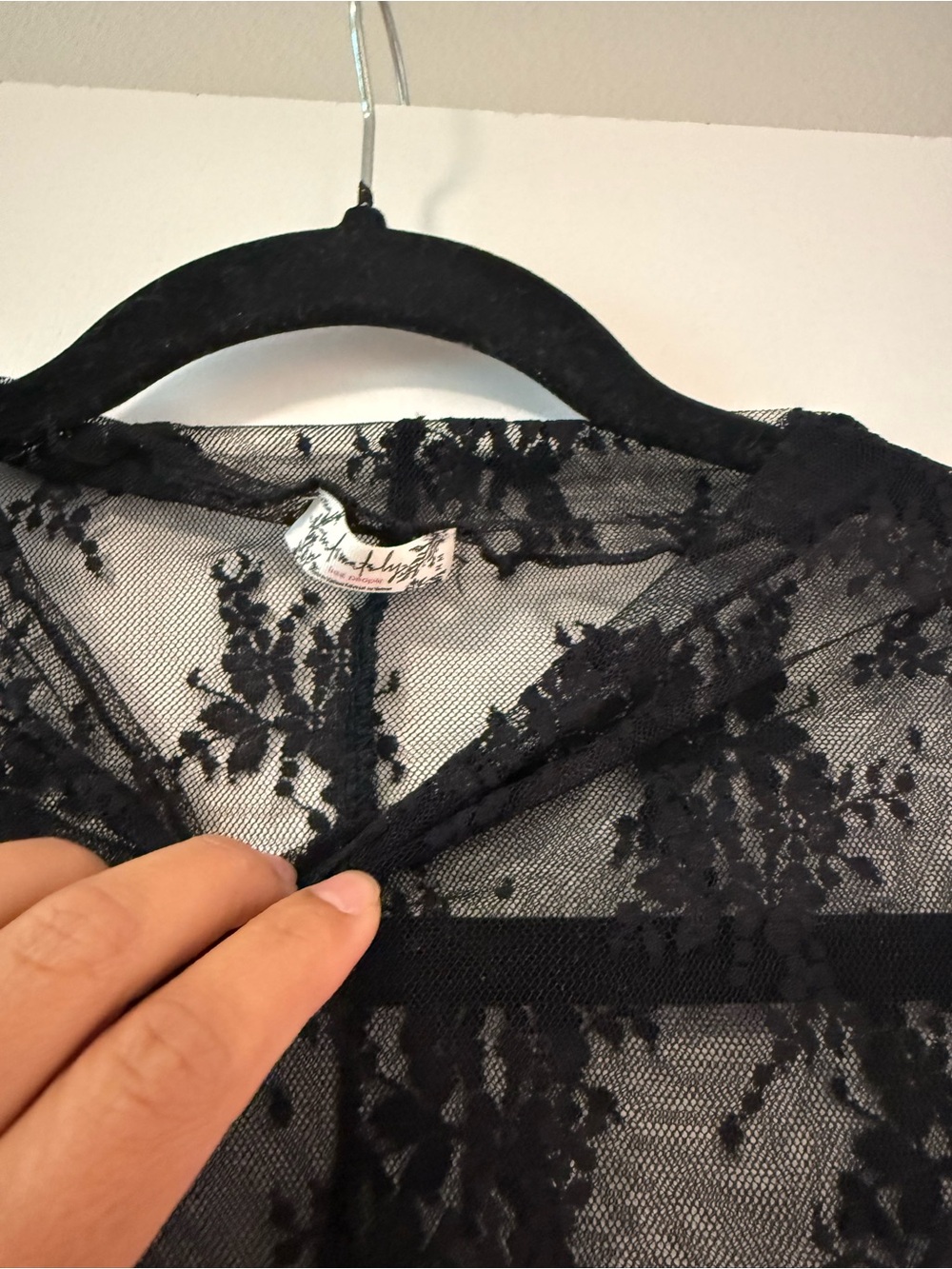 Free People Black Sheer Lace Long-Sleeve Top - Picture 4 of 4